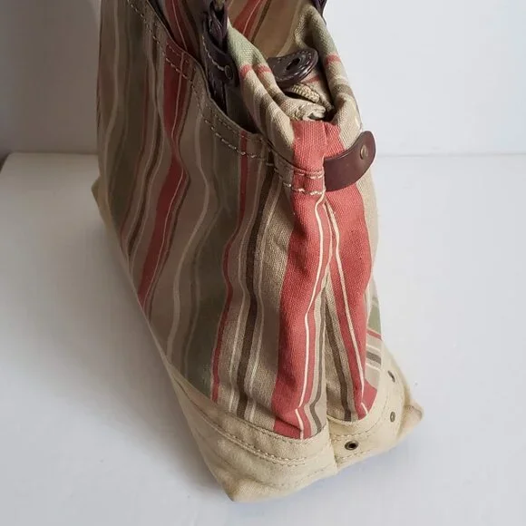 Large RELIC by FOSSIL Canvas Handbag Utility Boho Stripe Olive Red Vintage - Picture 9 of 16